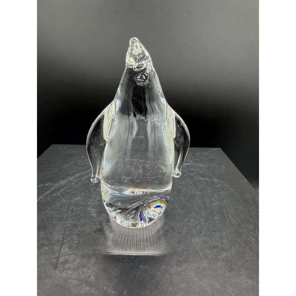 🐧✨ Steuben Crystal Father Penguin Figurine – 4" – Art Glass Collectible ✨🐧